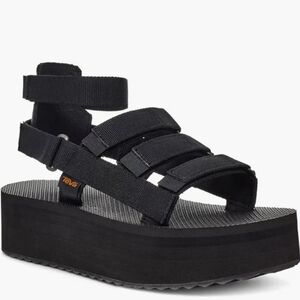 Teva Mevia Platform Strappy Black Leather Sandal (Womens 9)